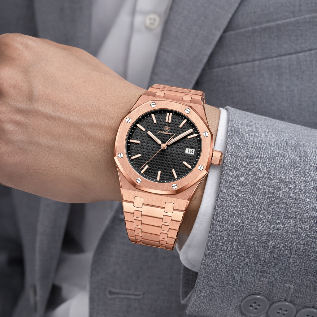 Legacy Date Quartz Watch | Obsidian Rose
