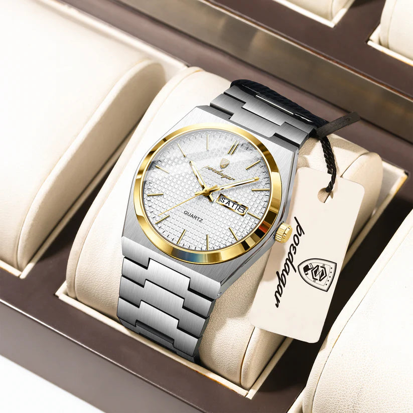 Axis Grid Day-Date Quartz Watch | Pearl Gold