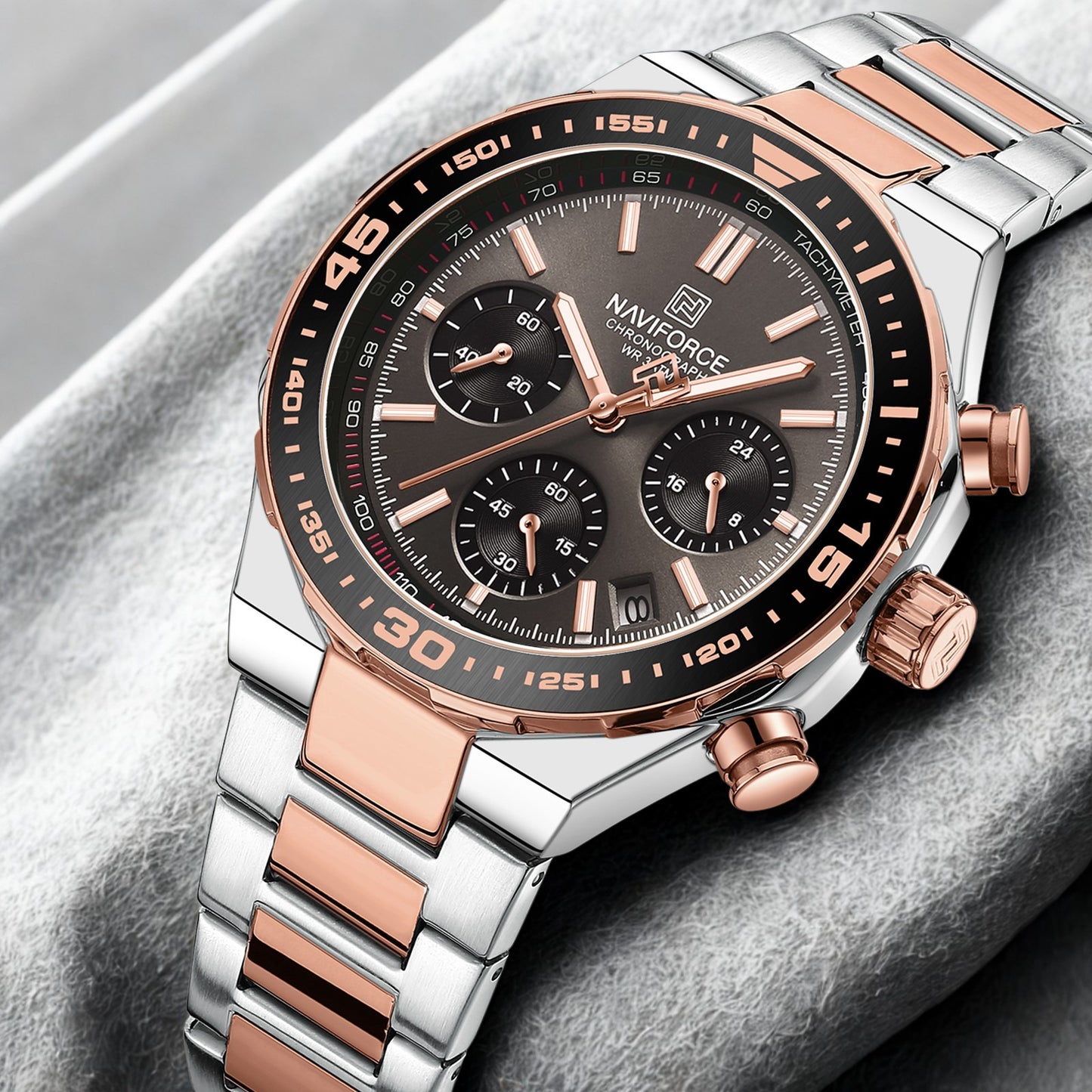 Apex Two-Tone Chronograph Watch | Ashen Rose